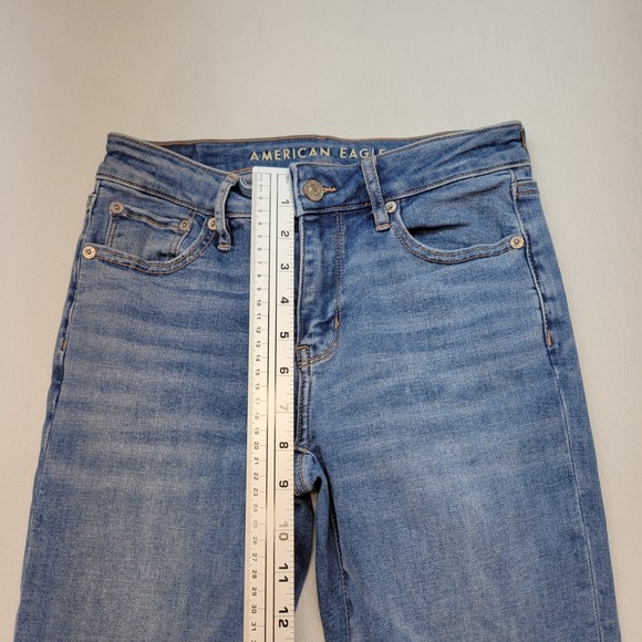 American Eagle Jeans Womens 0 Short Low Rise Flare Light Wash Stretch Denim - Picture 8 of 12